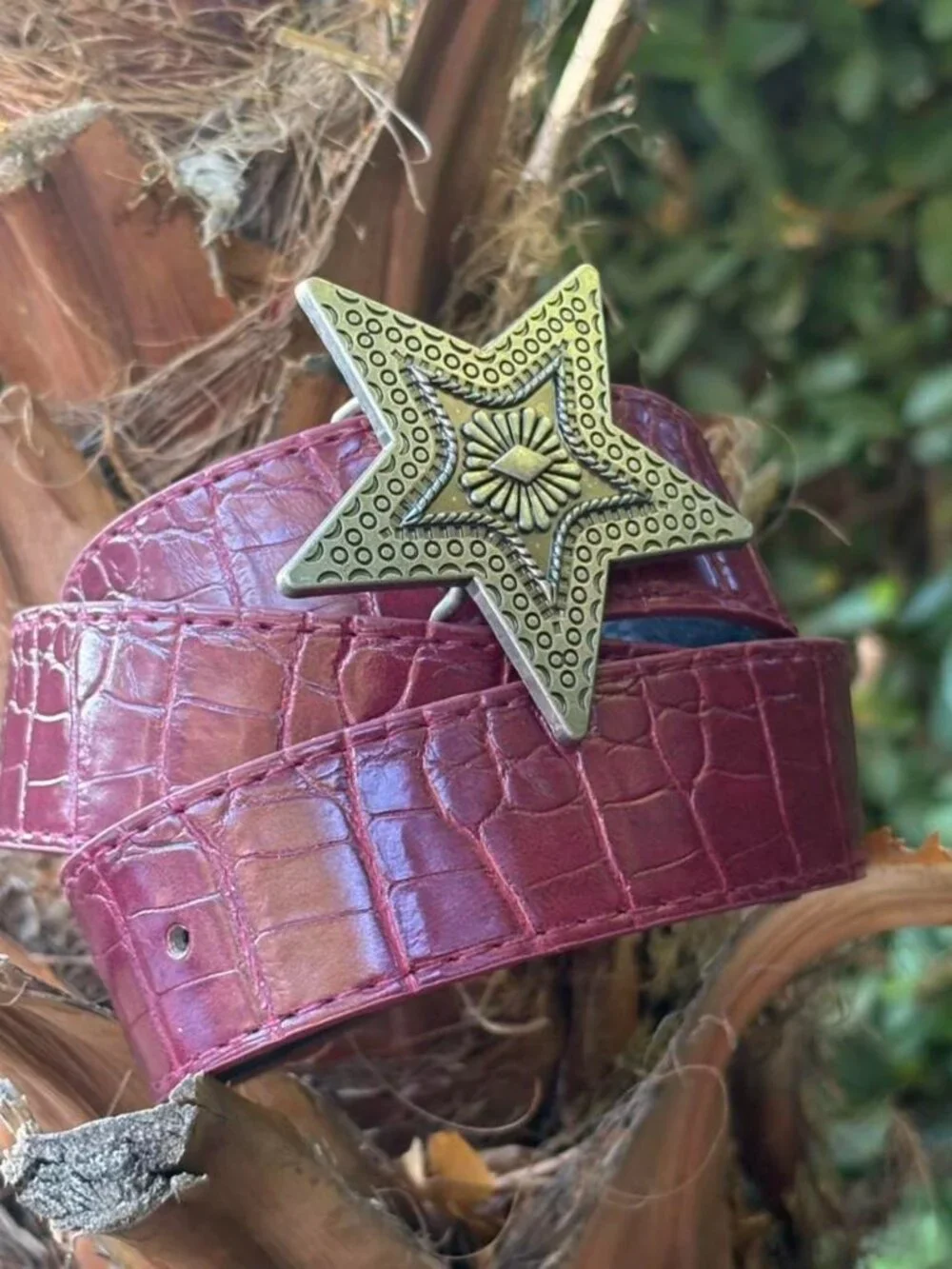Burgundy Red Belt with Star Buckle